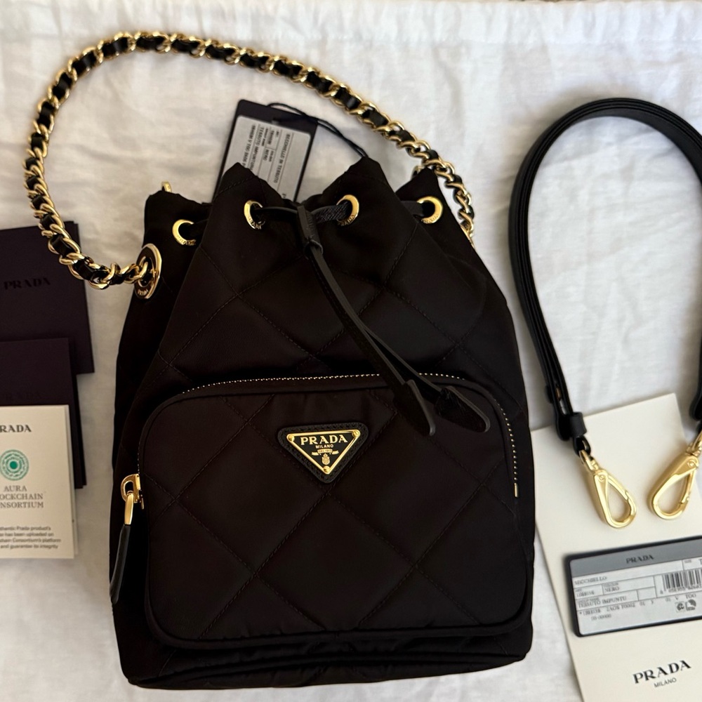 Prada Re Nylon Black Quilted Bucket Bag with Strap - Picture 13 of 13